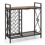 21 Bottle Wine Rack Freestanding Floor Wine Bottle Organizer with Glass Holder-Rustic Brown