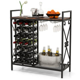 21 Bottle Wine Rack Freestanding Floor Wine Bottle Organizer with Glass Holder-Rustic Brown
