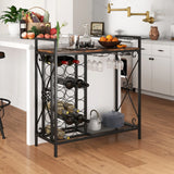21 Bottle Wine Rack Freestanding Floor Wine Bottle Organizer with Glass Holder-Rustic Brown