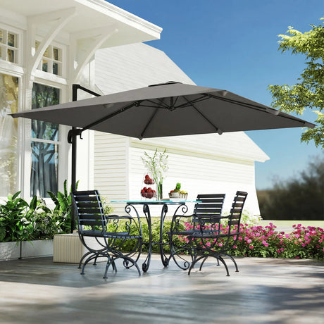 Outsunny 3 x 3 m Cantilever Parasol, Square Patio Umbrella with Crank Handle, Cross Base, Tilt, 360 Rotation, Dark Grey