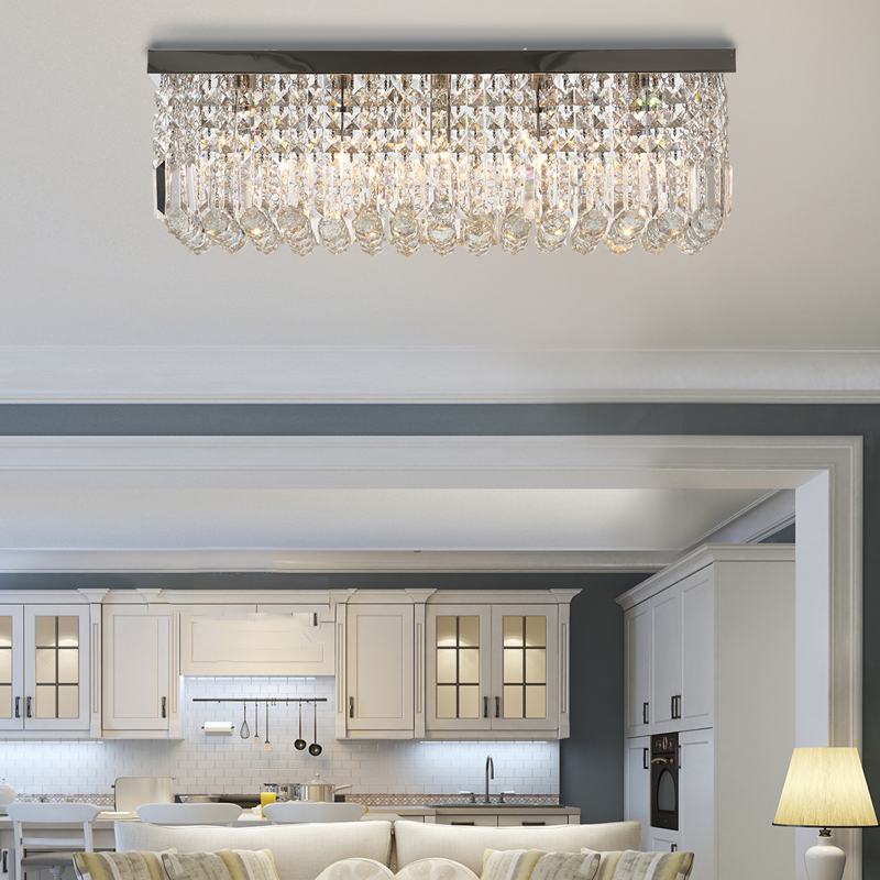 HOMCOM Modern Crystal Ceiling Light Square Crystal Chandelier for Living Room, Dining Room, Hall, E14 Base, Silver, 80 x 25 x 23cm