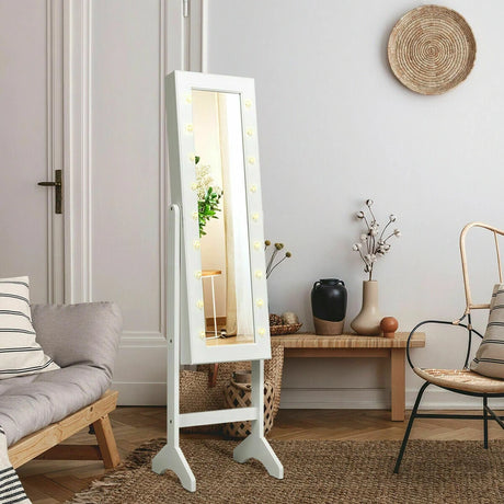 Standing Jewelry Armoire with 18 LED Lights & Mirror