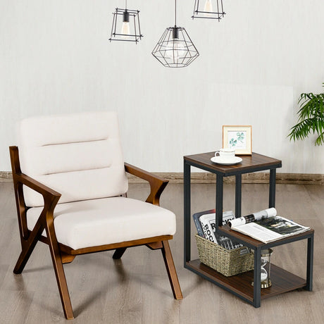 3-Tier Sofa Side Table Night Stand-Brown
