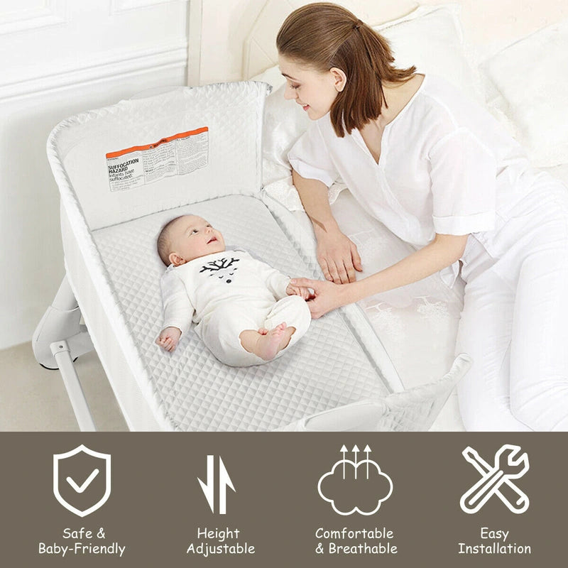 Baby Height Adjustable Bassinet w/ Washable Mattress-White