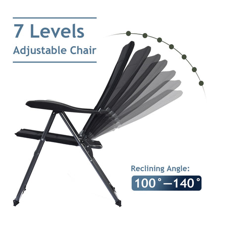 2 Pieces Outdoor Folding Patio Chairs with Adjustable Backrests for Bistro and Backyard-Black