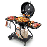22 Inches 2 Layer Racks Barbecue Grill with Wheels for Outdoor Camping-Black