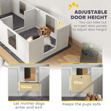 PawHut Two Room Design, Whelping Box for Dogs with Whelping Pad, Clear Panels, Adjustable Entrance, for Medium Dogs, 196 x 96cm