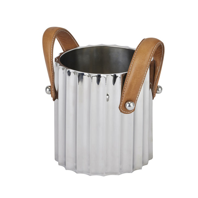 Silver Fluted Leather Handled Single Champagne Cooler