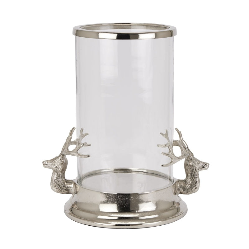 Silver Stag Heads Hurricane Lantern