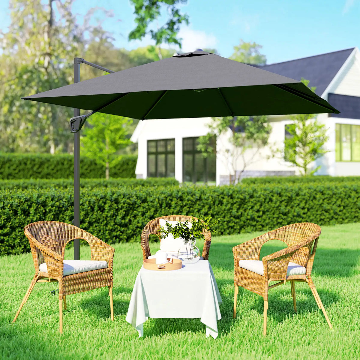 Outsunny Patio Offset Parasol Umbrella - Dark Grey