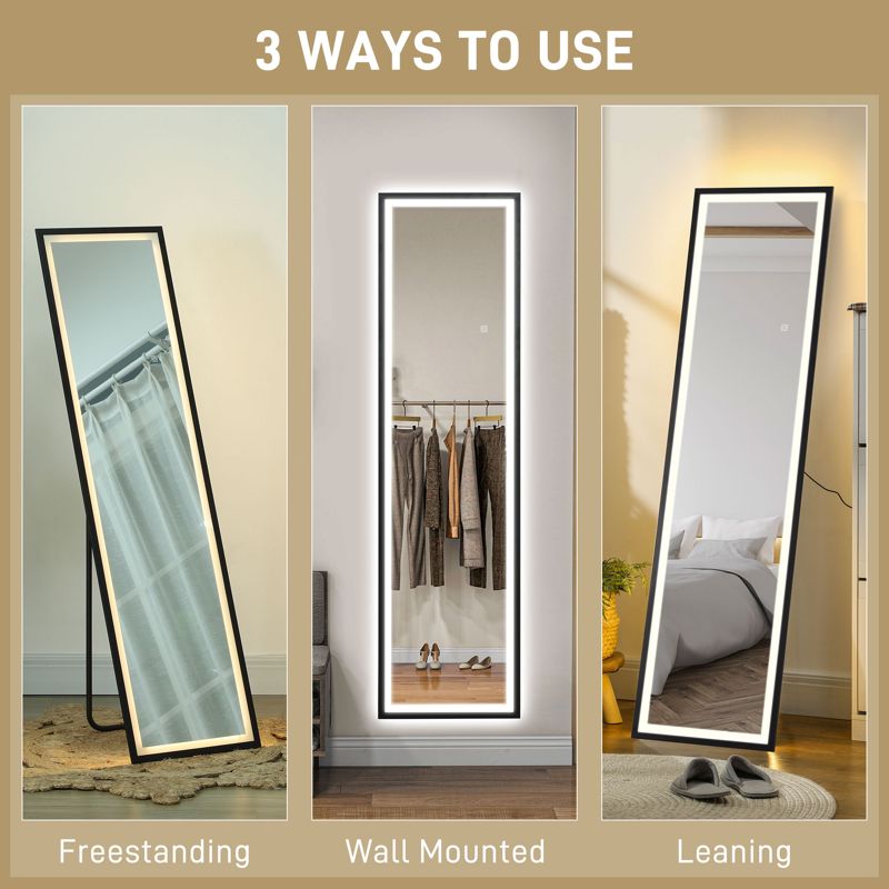 HOMCOM 150 x 40cm Full Length Mirror, with Adjustable Lights - Black