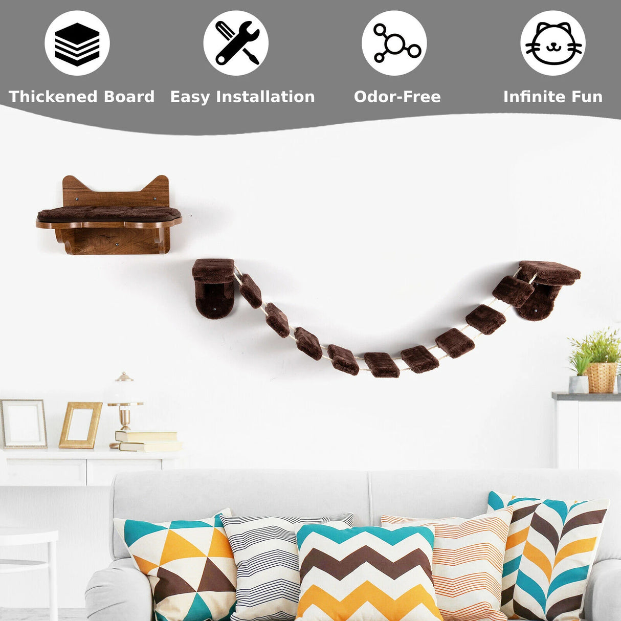 Wall-Mounted Cat Climbing Frame with Ladder Walkway for Indoor Cat