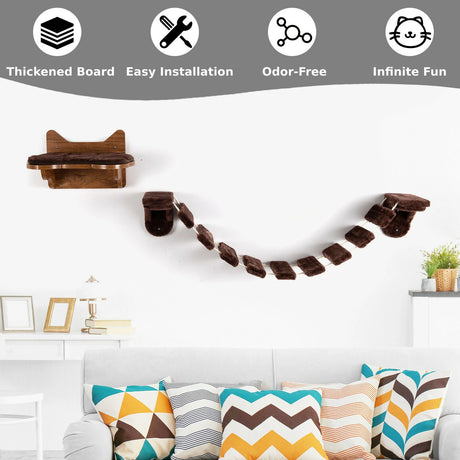 Wall-Mounted Cat Climbing Frame with Ladder Walkway for Indoor Cat
