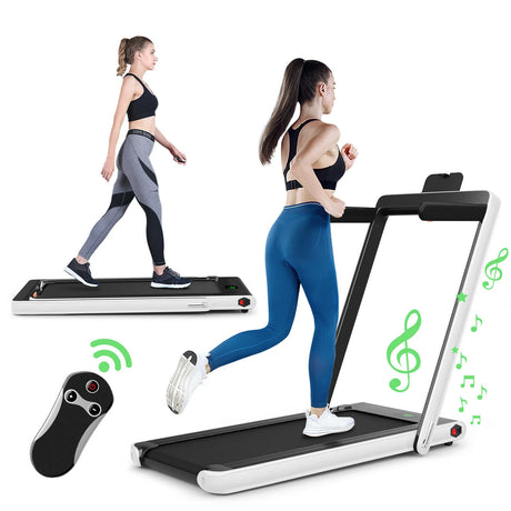1-12Kph Folding Electric Treadmill with Bluetooth Capability-White