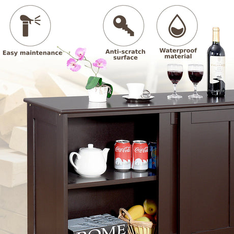 Freestanding Storage Cabinet with Sliding Door for Kitchen-Brown
