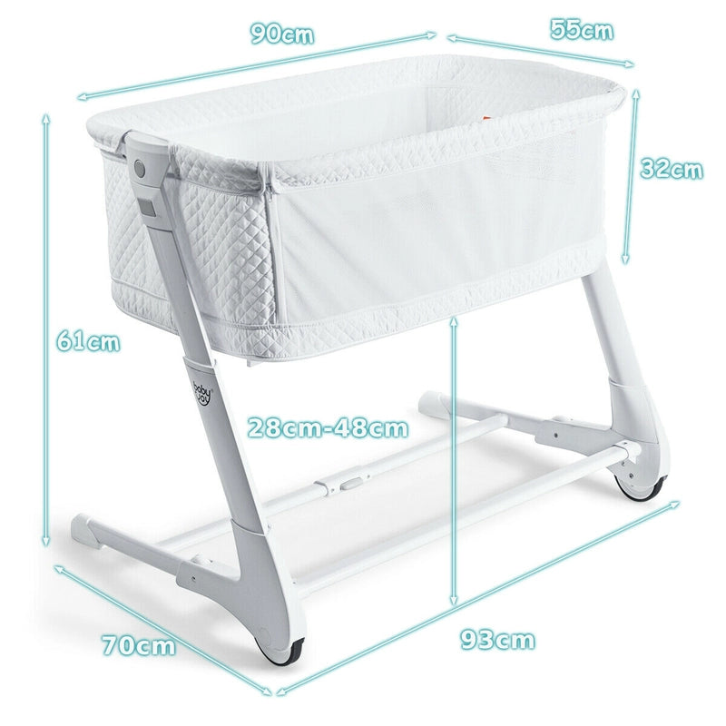 Baby Height Adjustable Bassinet w/ Washable Mattress-White