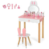 Kids Vanity Table and Chair Pretend Play with Mirror and Drawers-Pink