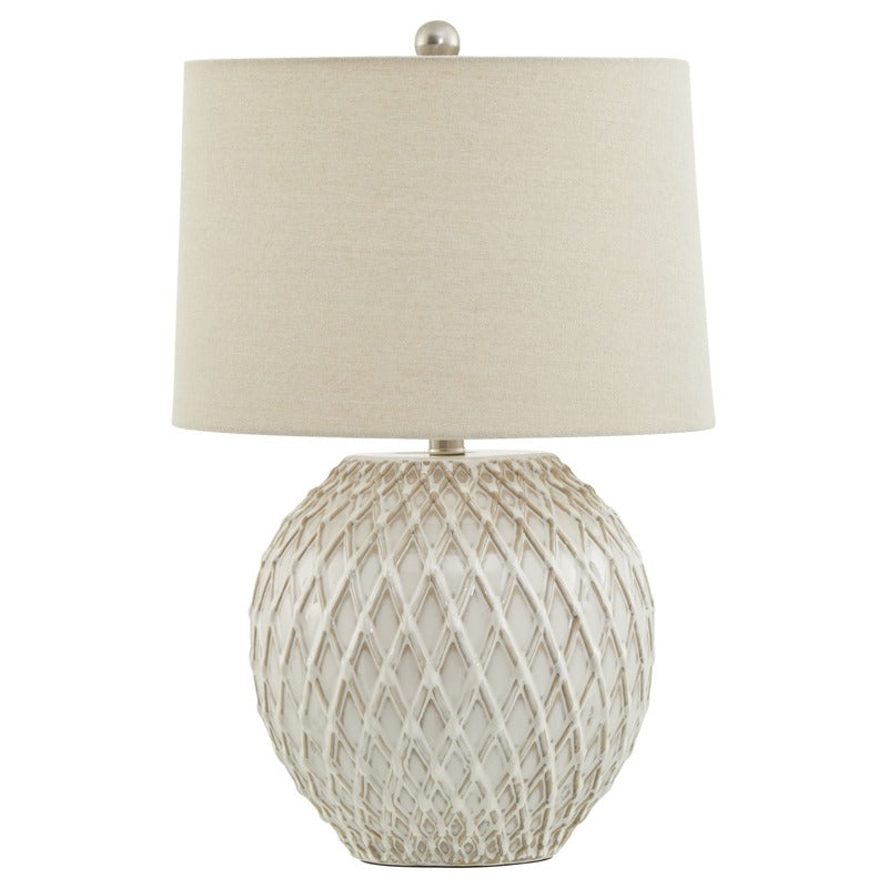 Lattice Ceramic Table Lamp With Linen Shade