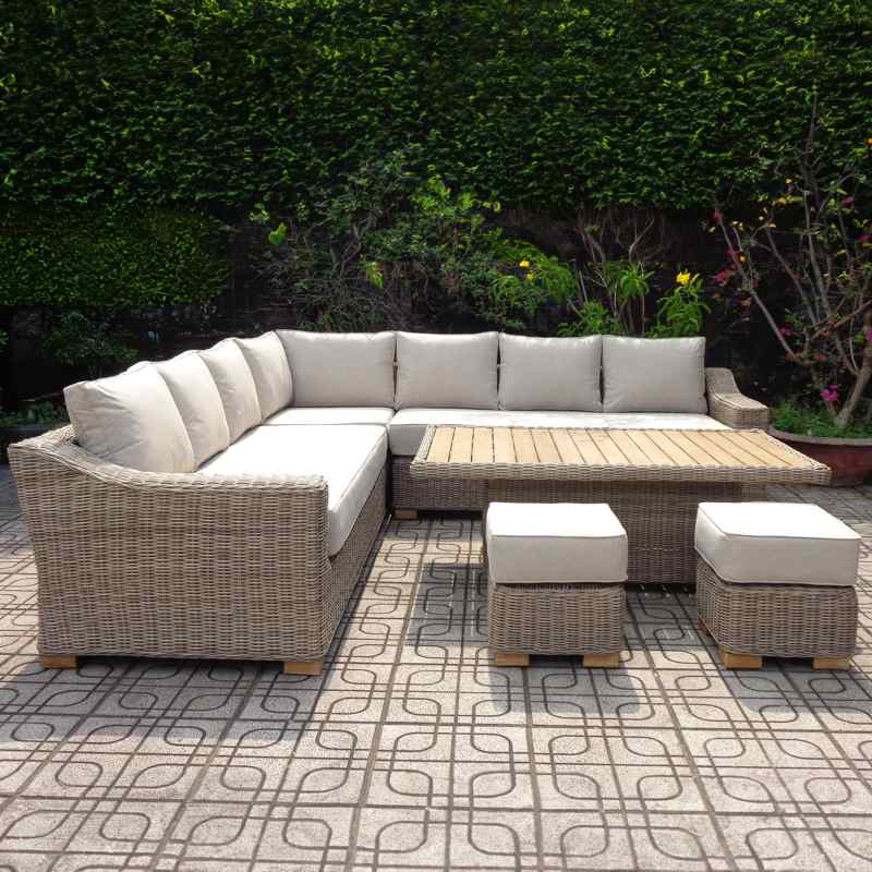 Capri Outdoor Large Corner Set With Riser Table + 2 Stools