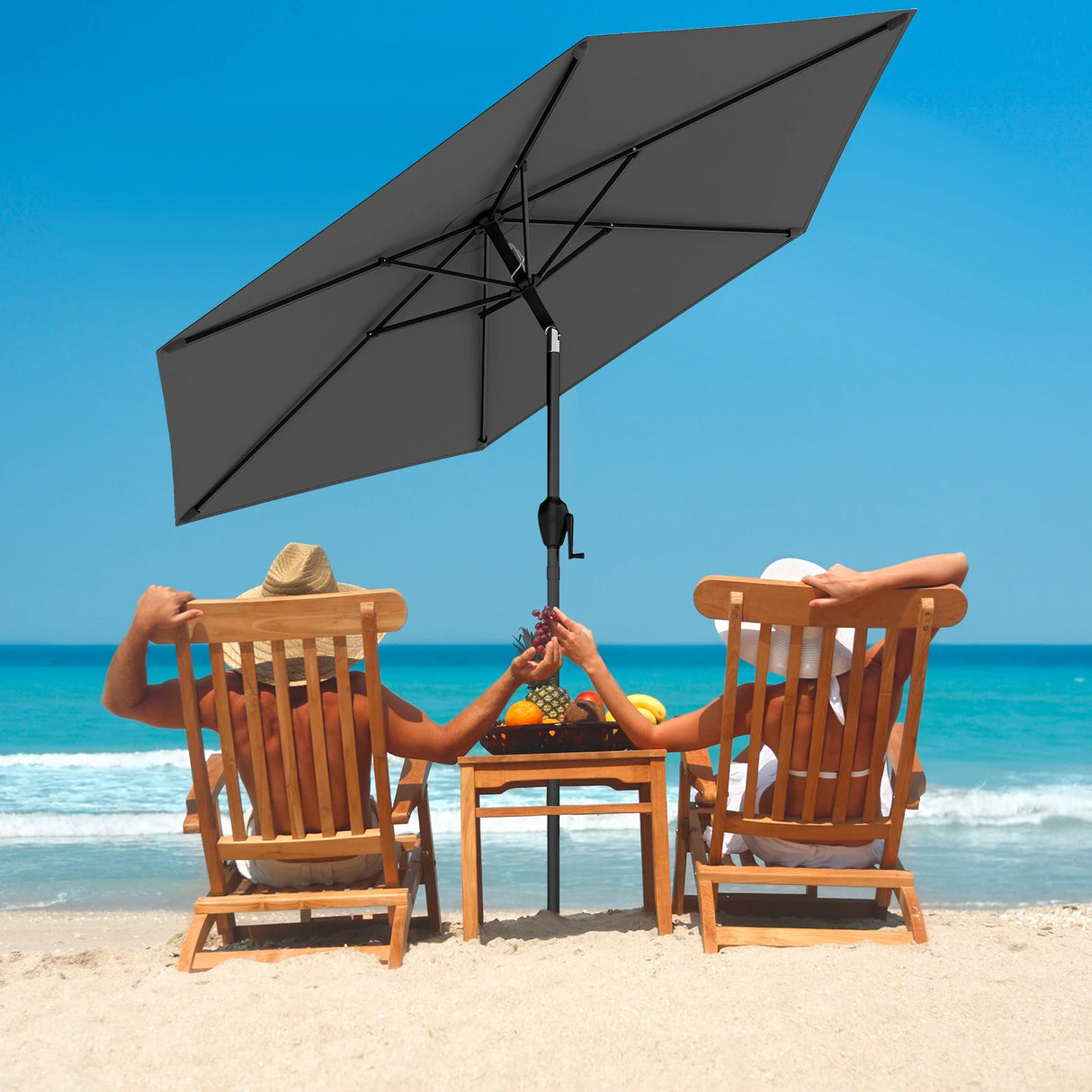 Parasol 230 cm garden umbrella with crank, can be folded 35 on both sides, patio umbrella with 6 ribs, grey
