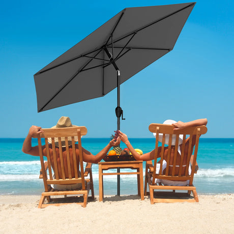 Parasol 230 cm garden umbrella with crank, can be folded 35 on both sides, patio umbrella with 6 ribs, grey
