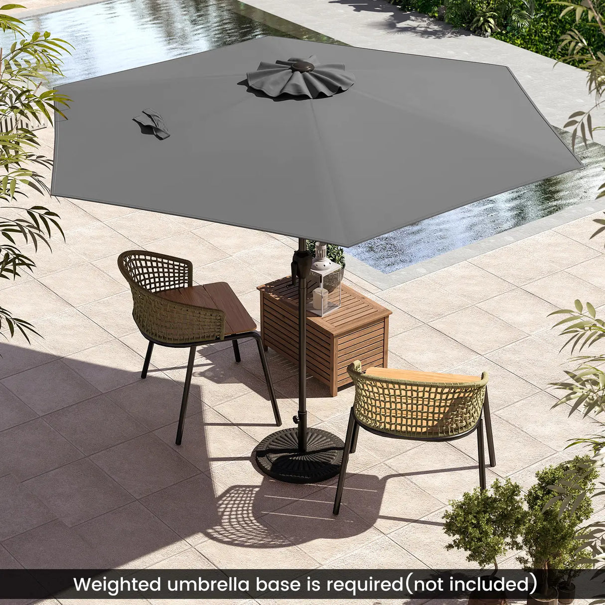 Parasol 230 cm garden umbrella with crank, can be folded 35 on both sides, patio umbrella with 6 ribs, grey
