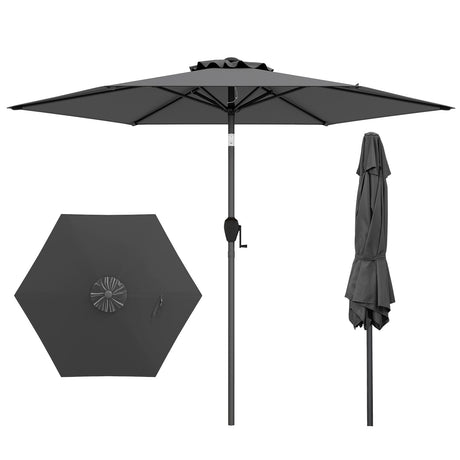 Parasol 230 cm garden umbrella with crank, can be folded 35 on both sides, patio umbrella with 6 ribs, grey