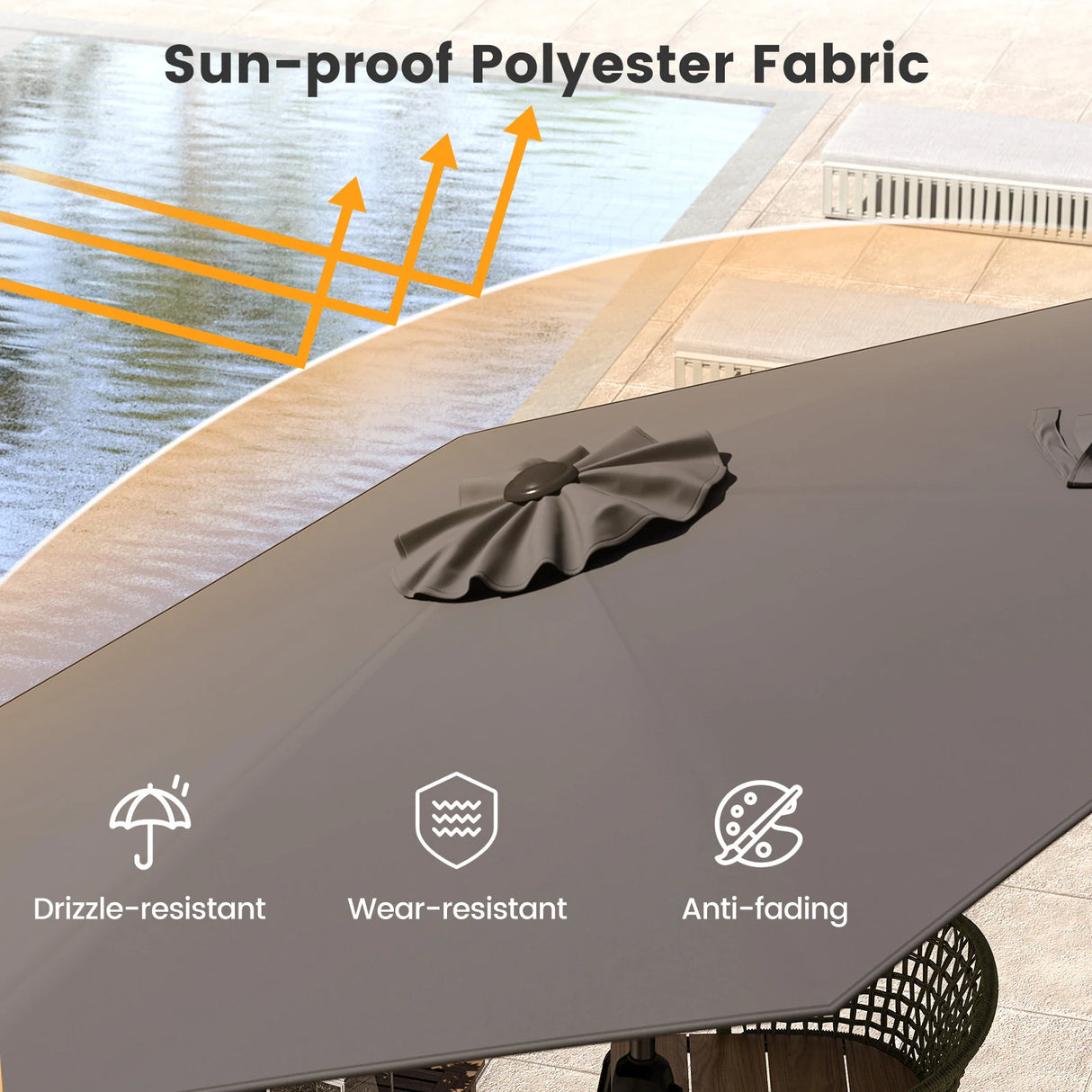 Parasol 230 cm garden umbrella with crank, can be folded 35 on both sides, patio umbrella with 6 ribs, grey