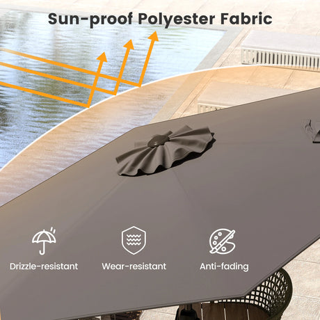 Parasol 230 cm garden umbrella with crank, can be folded 35 on both sides, patio umbrella with 6 ribs, grey