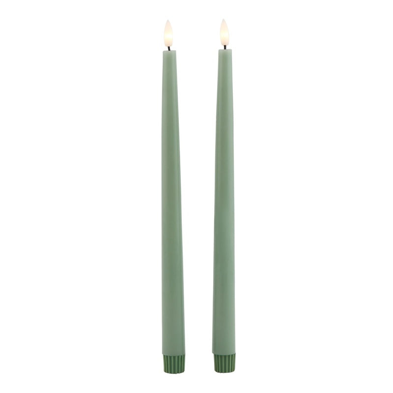 Luxe Collection S/2 Sage LED Wax Dinner Candles