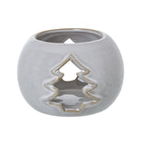 White Ceramic Tree Cut-Out Round Tealight Holder