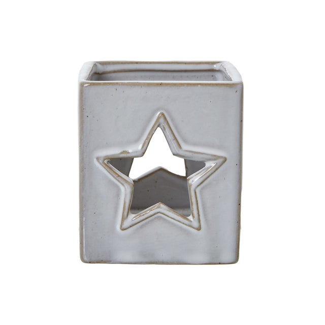 White Ceramic Star Cut-Out Square Tealight Holder