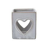 White Ceramic Heart Cut-Out Square Tealight Holder