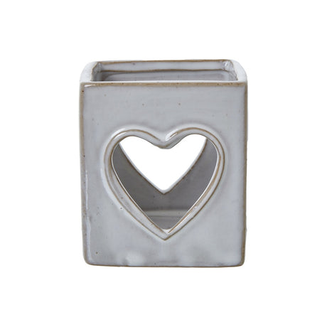 White Ceramic Heart Cut-Out Square Tealight Holder