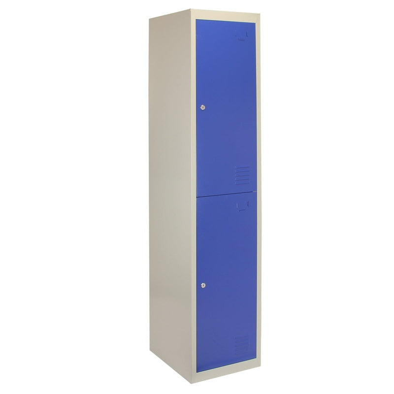 3 x Metal Storage Lockers - Two Doors, Blue - Flatpack