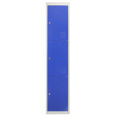 Metal Storage Lockers - Three Doors, Flatpacked, Blue