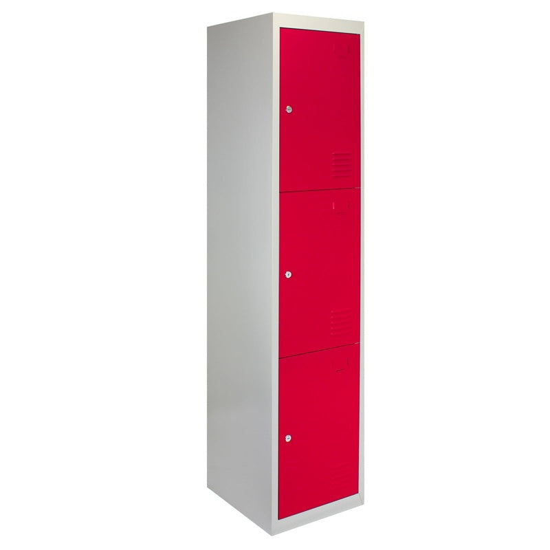 3 x Metal Storage Lockers - Three Doors, Red - Flatpack