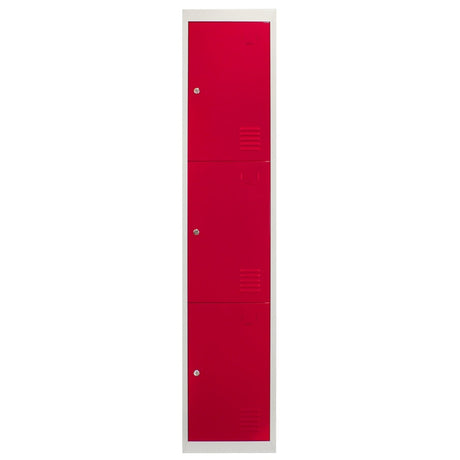 Metal Storage Lockers - Three Doors, Flatpacked, Red