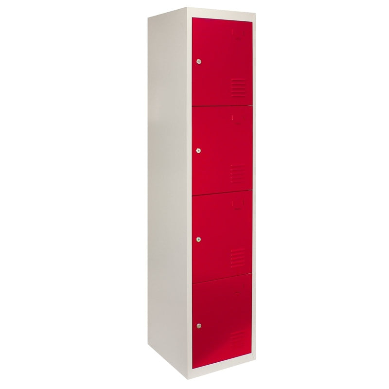 3 x Metal Storage Lockers - Four Doors, Red - Flatpack