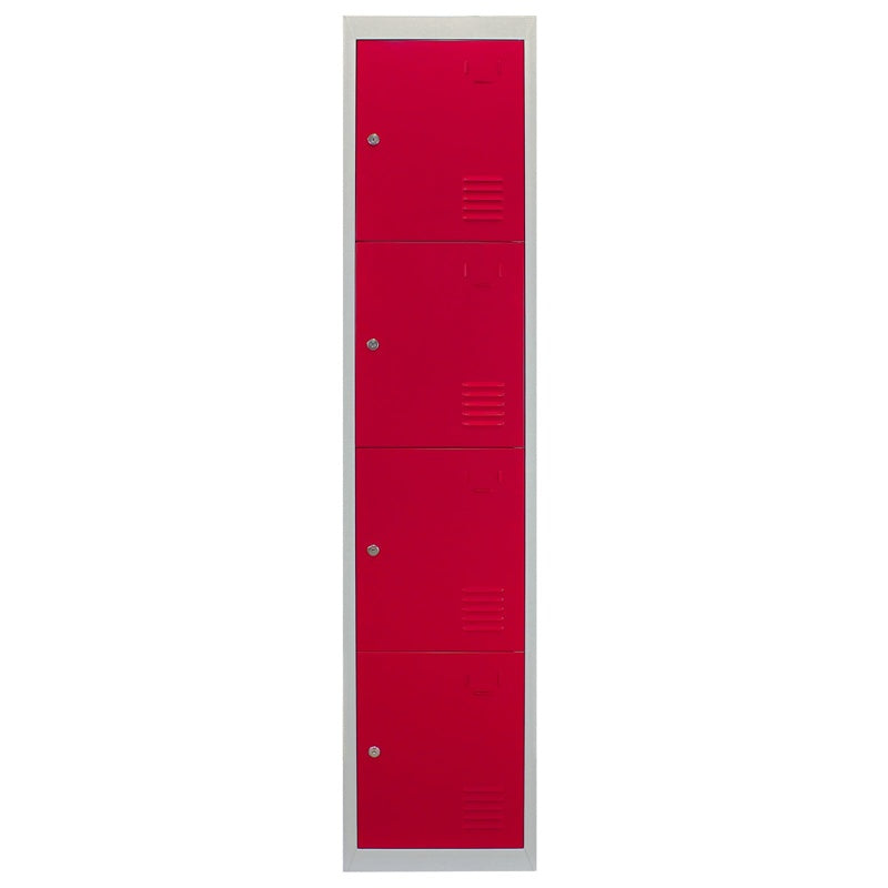 3 x Metal Storage Lockers - Four Doors, Red - Flatpack