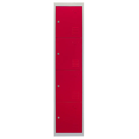 Metal Storage Lockers - Four Doors, Flatpacked, Red