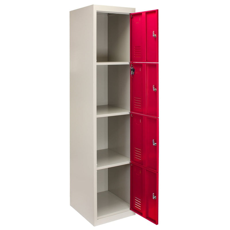 Metal Storage Lockers - Four Doors, Flatpacked, Red