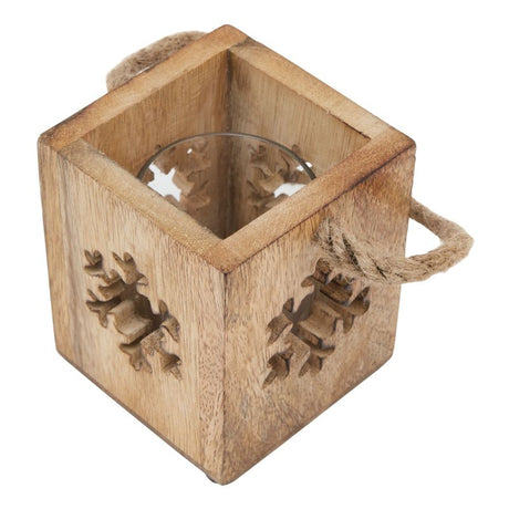 Natural Wooden Small Snowflake Tealight Candle Holder