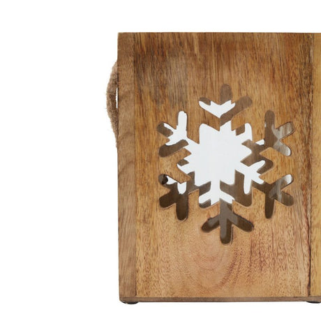 Natural Wooden Large Snowflake Tealight Candle Holder