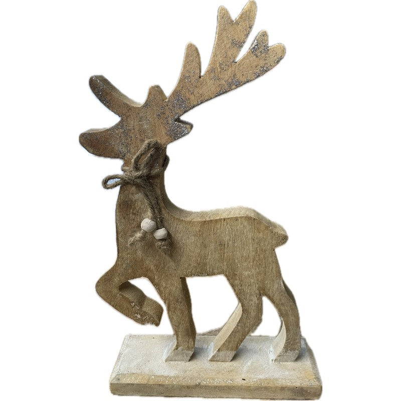 White Wash Collection Wooden Sparkle Reindeer Decoration