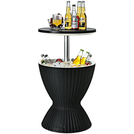 Outdoor Ice Cooler with Height Adjustable Tabletop for Party-Black