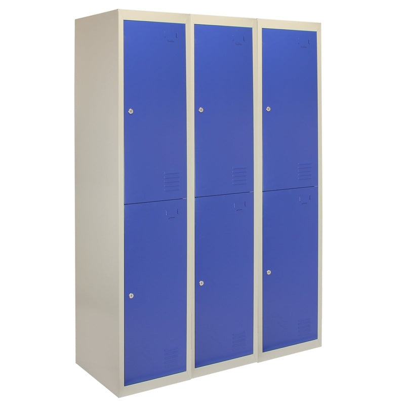 3 x Metal Storage Lockers - Two Doors, Blue - Flatpack