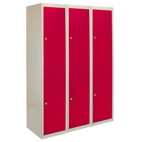 3 x Metal Storage Lockers - Two Doors, Red - Flatpack