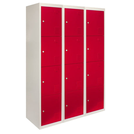 3 x Metal Storage Lockers - Four Doors, Red