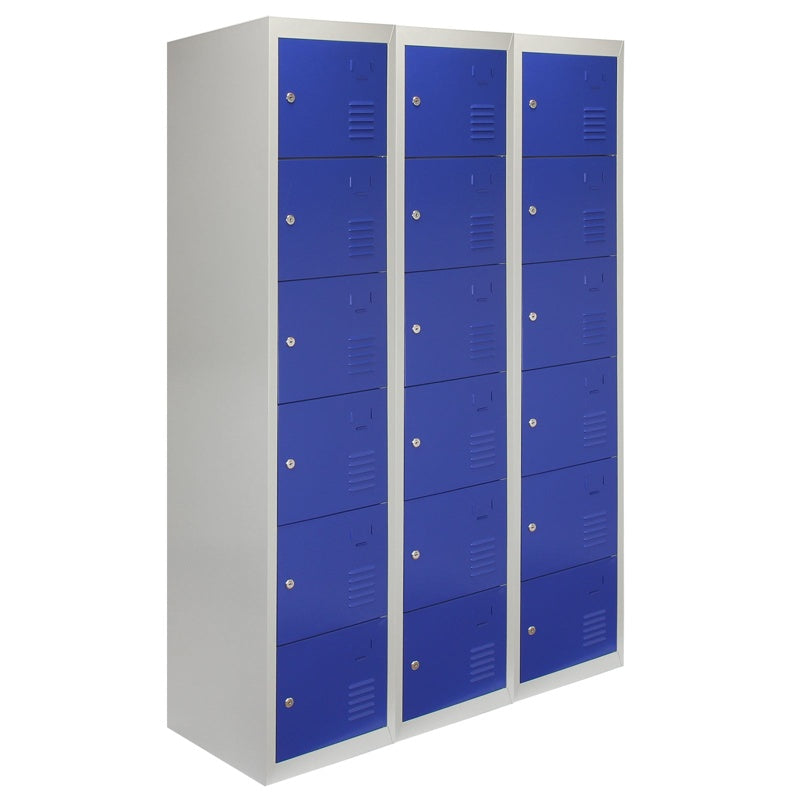 3 x Metal Storage Lockers - Six Doors, Blue - Flatpack